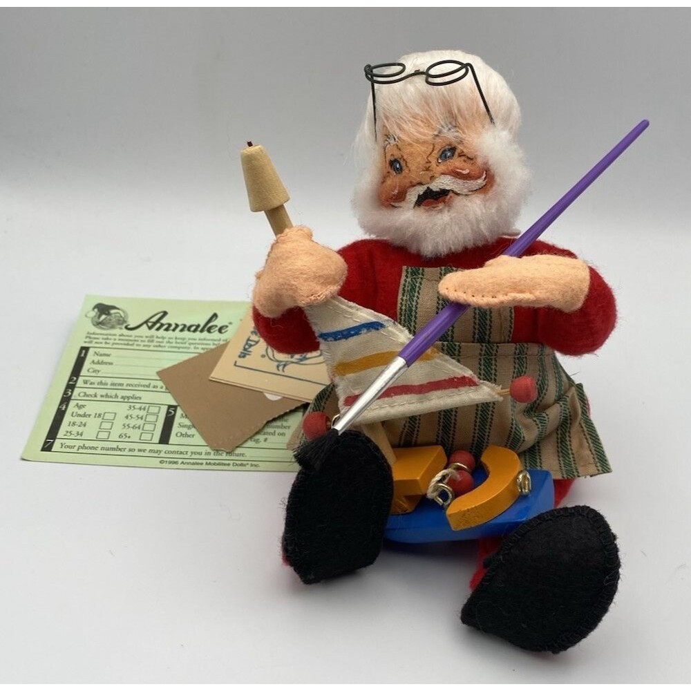 Vintage Annalee Christmas Santa Workshop Painting Sailboat 6" Doll 1997 USA 5108